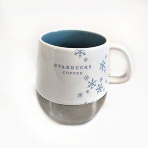 Starbucks Blue Snowflake Coffee Mug Holiday 2007 Porcelain Stainless 14 fl. oz.